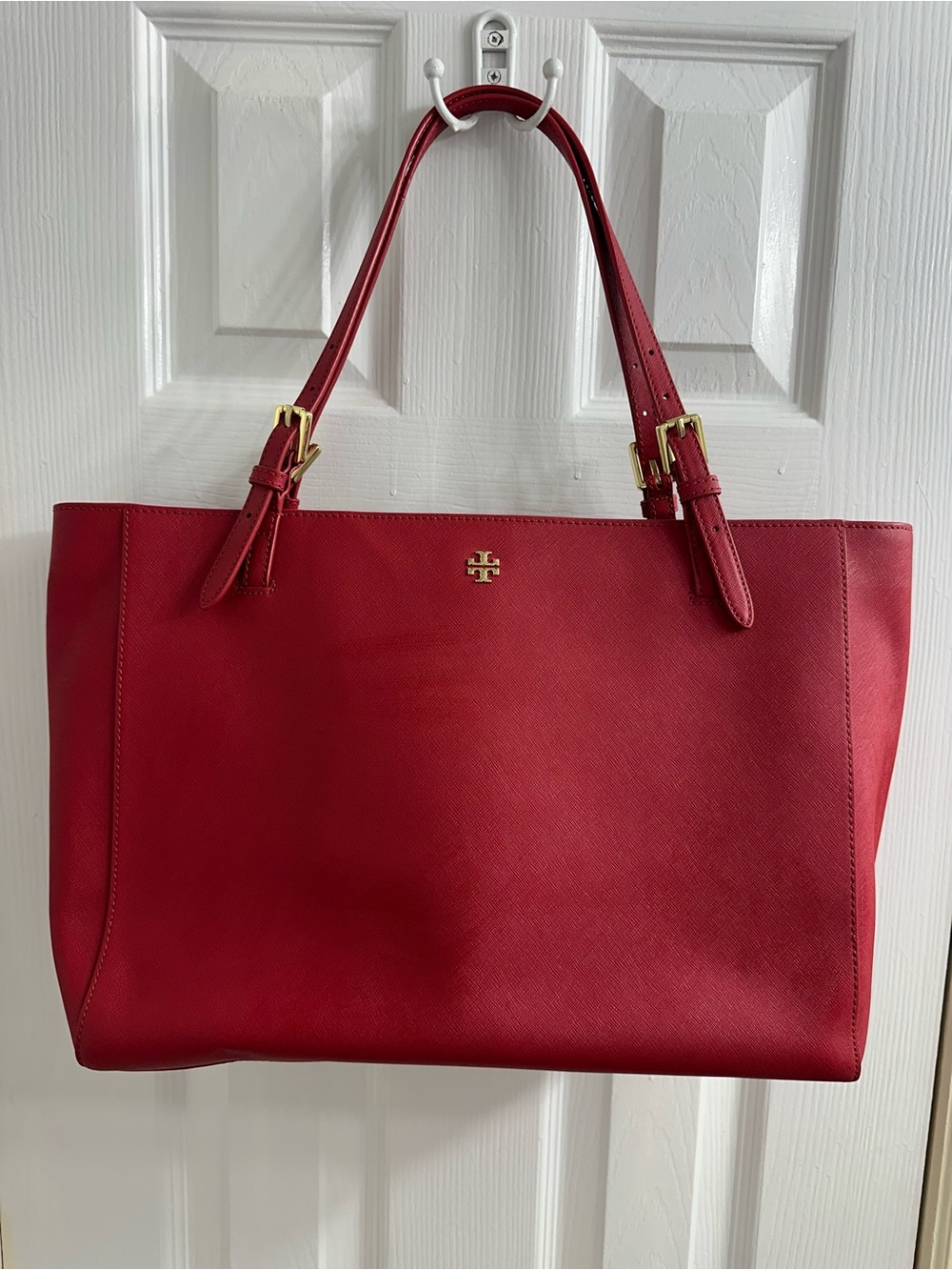 Tory Burch Cherry Red Saffiano Leather Tote
